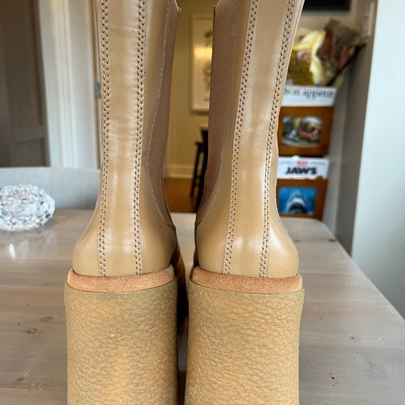 Zara Sand Leather Crepe Heel Chelsea Platform Boot EU 39 - Picture 5 of 5